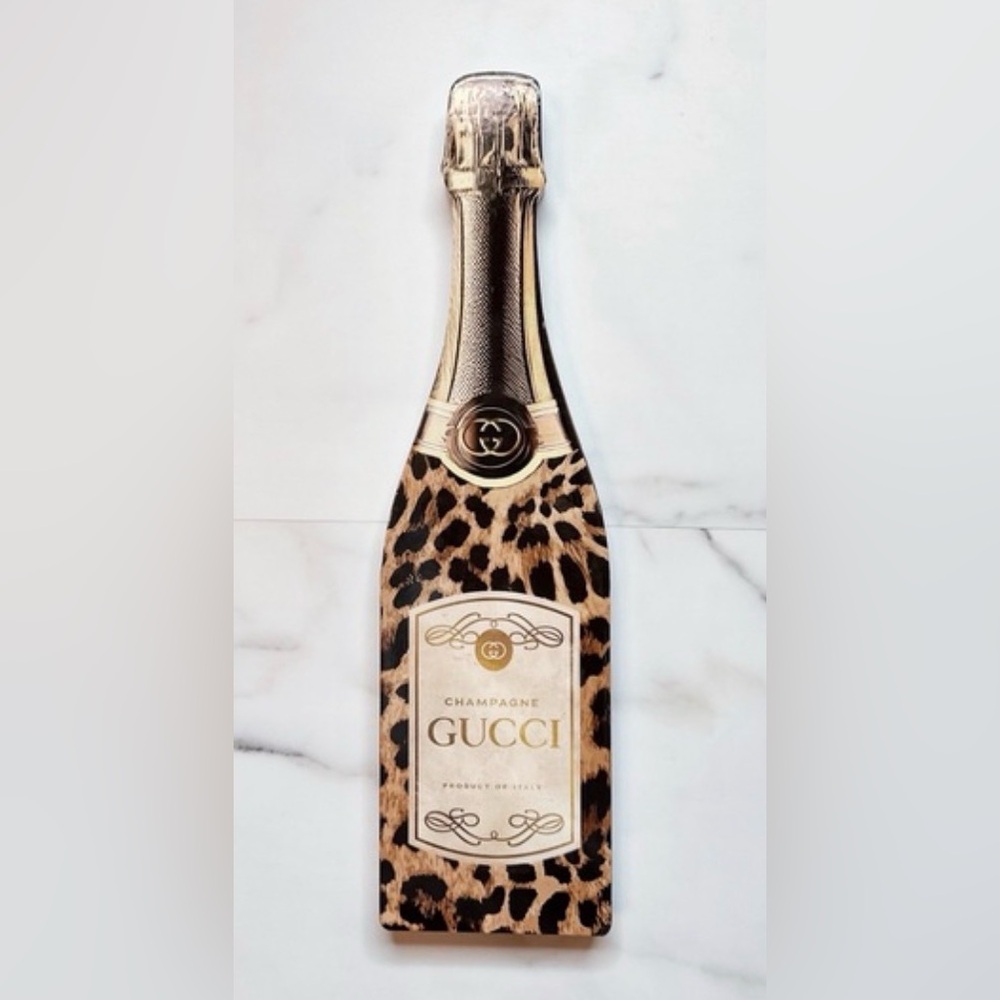 At Home Leopard Patterned Champagne Bottle Wood Decor